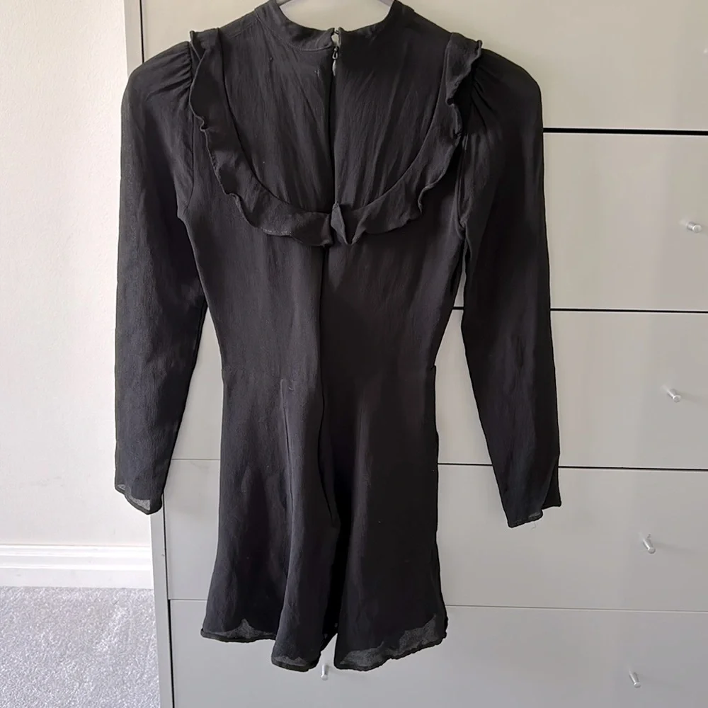 Reformation Black Chiffon Crepe Ruffle Mini Dress Size XXS - Picture 3 of 11